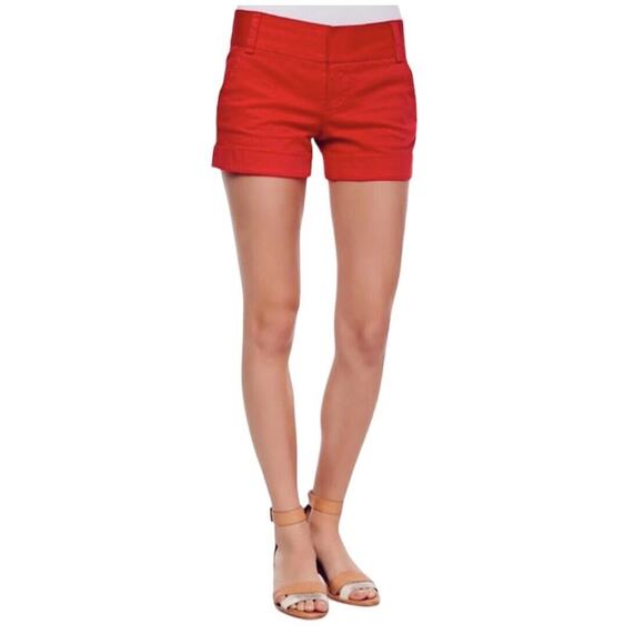Alice & Olivia Poppy Classic Cady Cuffed Twill Shorts Mid Rise Slash Pockets Med - Picture 1 of 12
